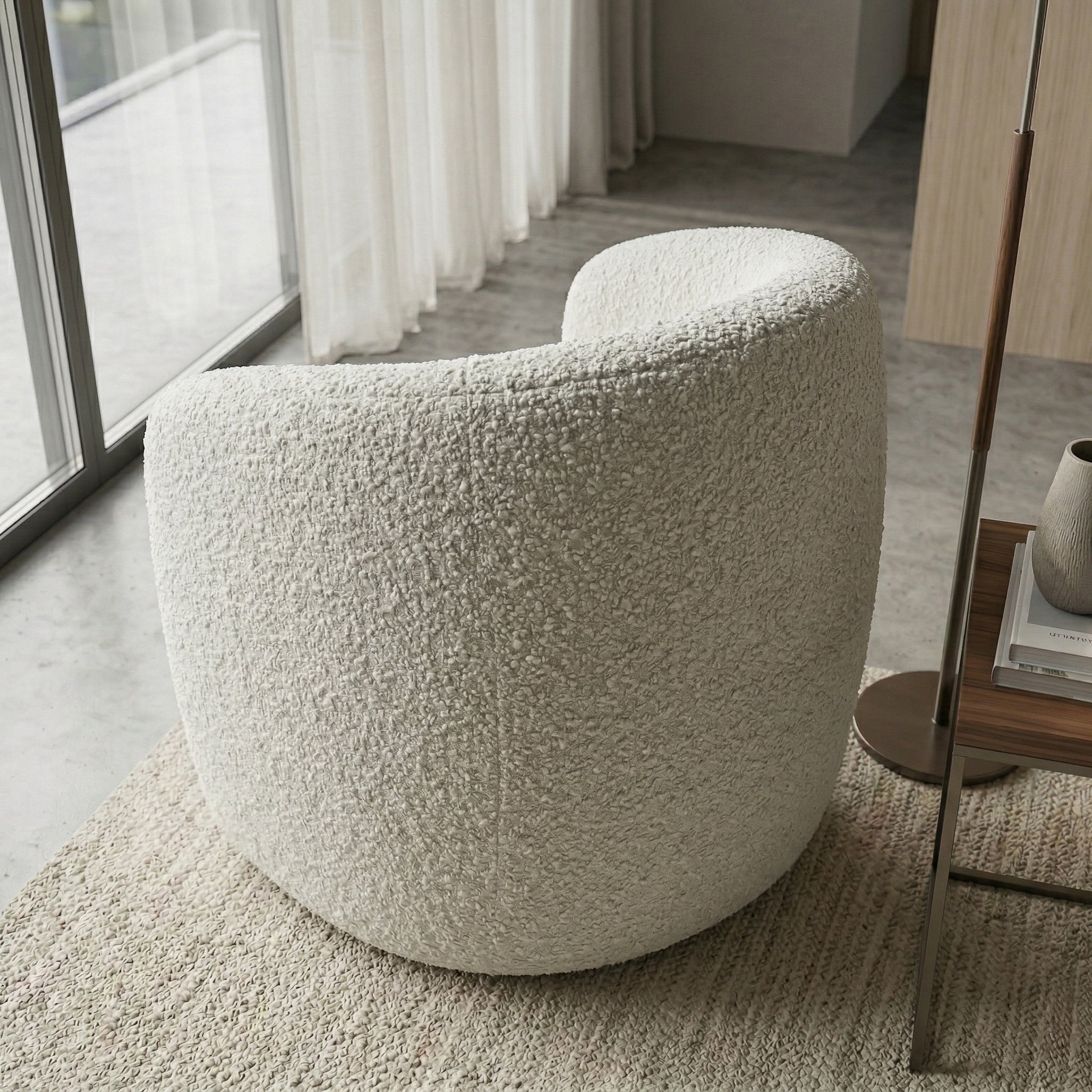 Axis White Boucle Lounge Chair | Contemporary Minimalist Teddy Fabric | MidinMod