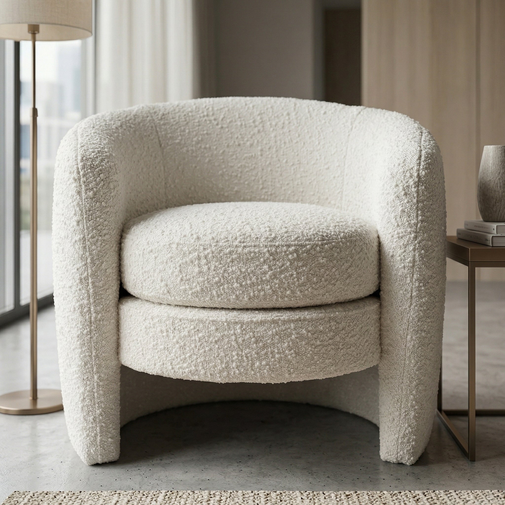 Axis White Boucle Lounge Chair | Contemporary Minimalist Teddy Fabric | MidinMod