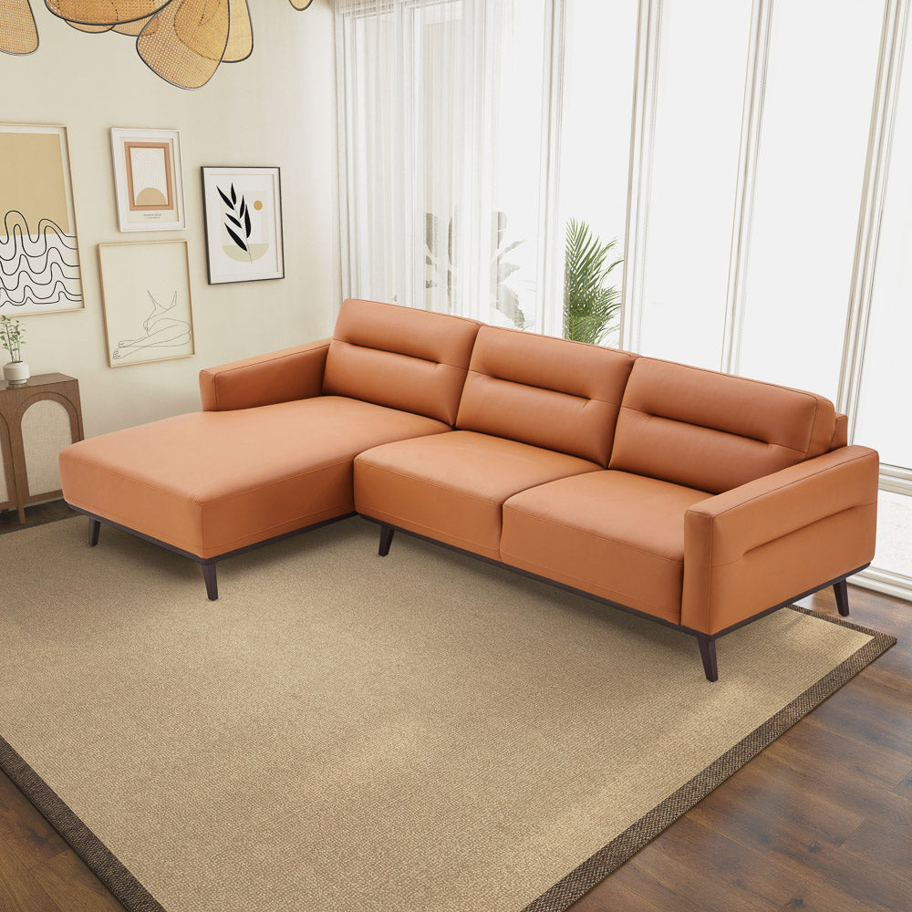 Baltic Sectional Left Cognac Leather Sofa - Mid In Mod