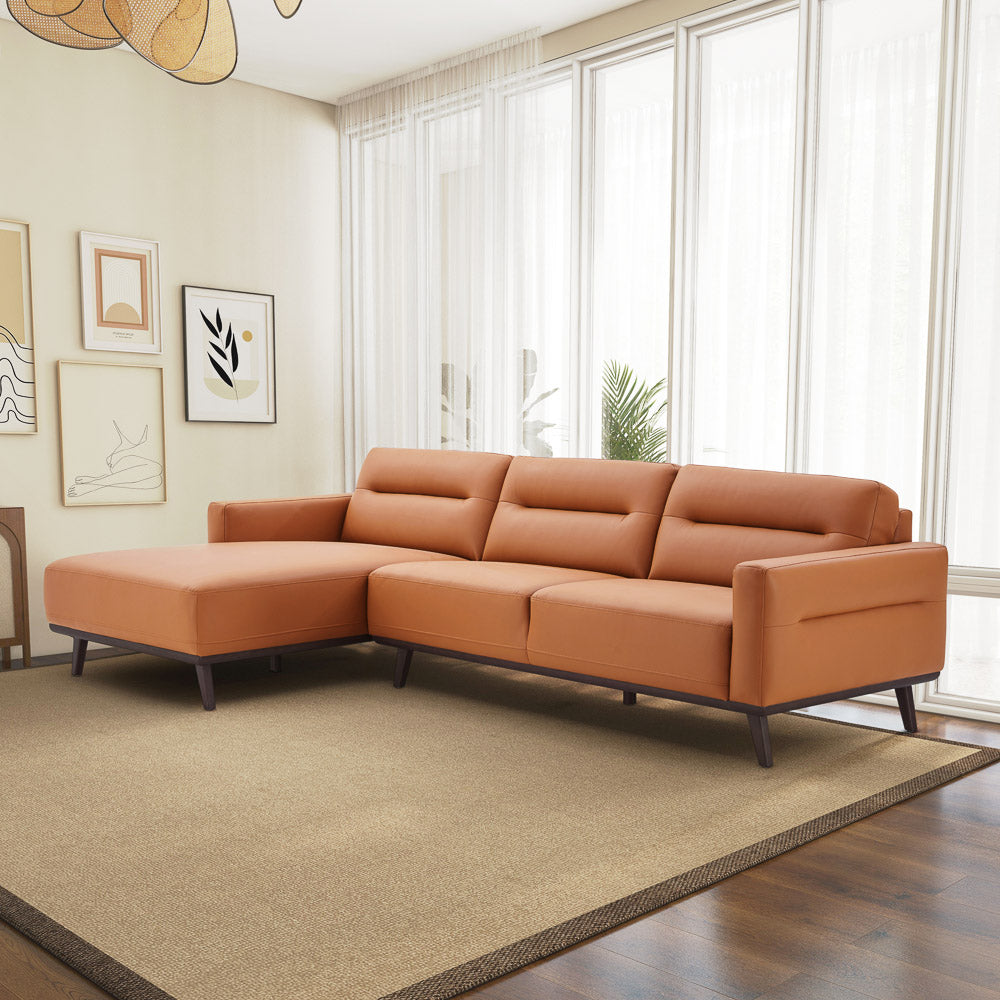 Baltic Sectional Left Cognac Leather Sofa - Mid In Mod