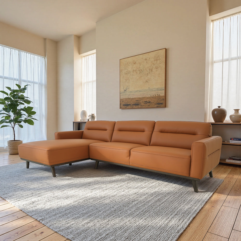Baltic Sectional Left Cognac Leather Sofa