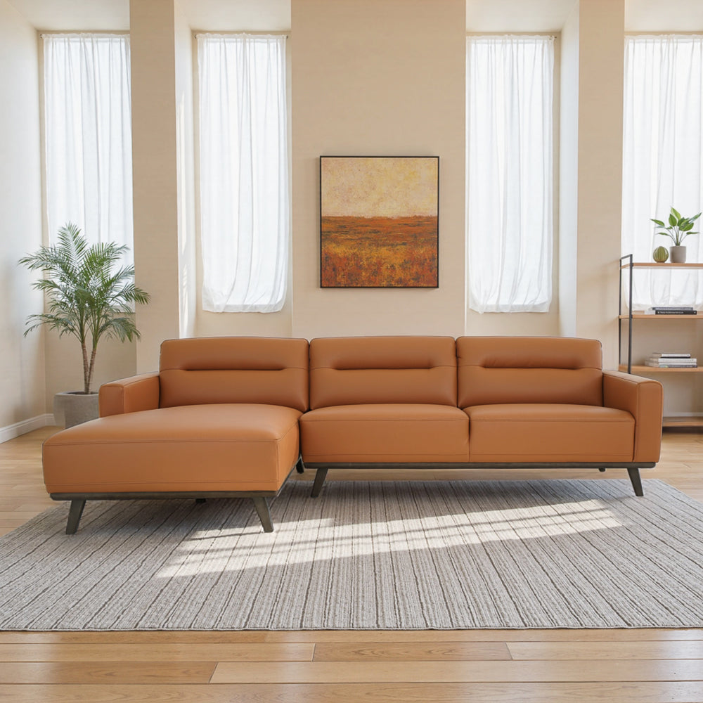 Baltic Sectional Left Cognac Leather Sofa