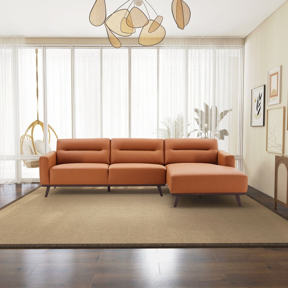 Baltic Sectional Right Cognac Leather Sofa - Mid In Mod