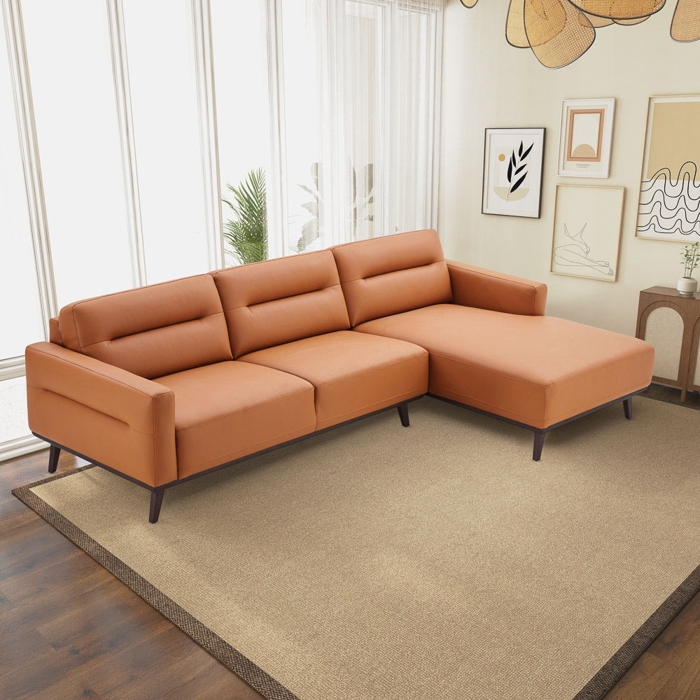 Baltic Sectional Right Cognac Leather Sofa - Mid In Mod