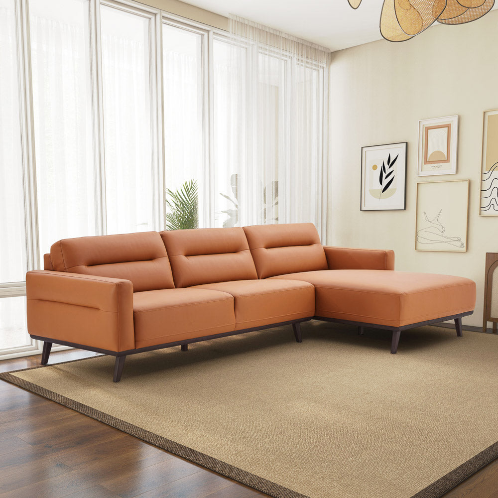 Baltic Sectional Right Cognac Leather Sofa - Mid In Mod