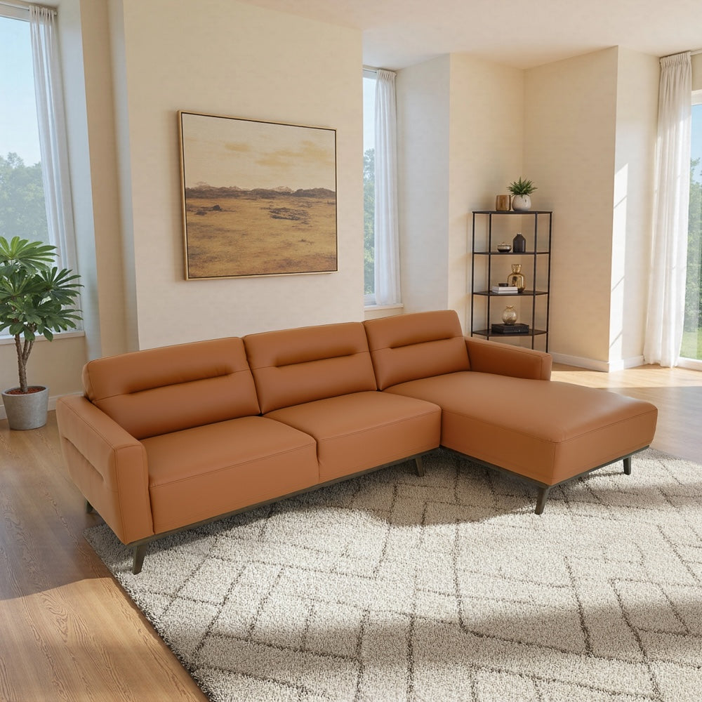 Baltic Sectional Right Cognac Leather Sofa