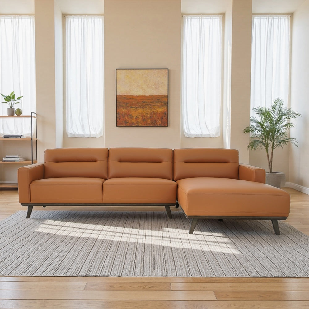Baltic Sectional Right Cognac Leather Sofa