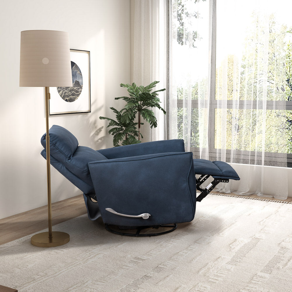 Bandera Swivel Glider Recliner Chair - Midnight Blue Suede - MidinMod