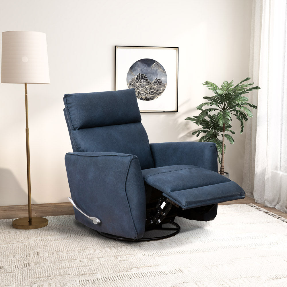 Bandera Swivel Glider Recliner Chair - Midnight Blue Suede - MidinMod