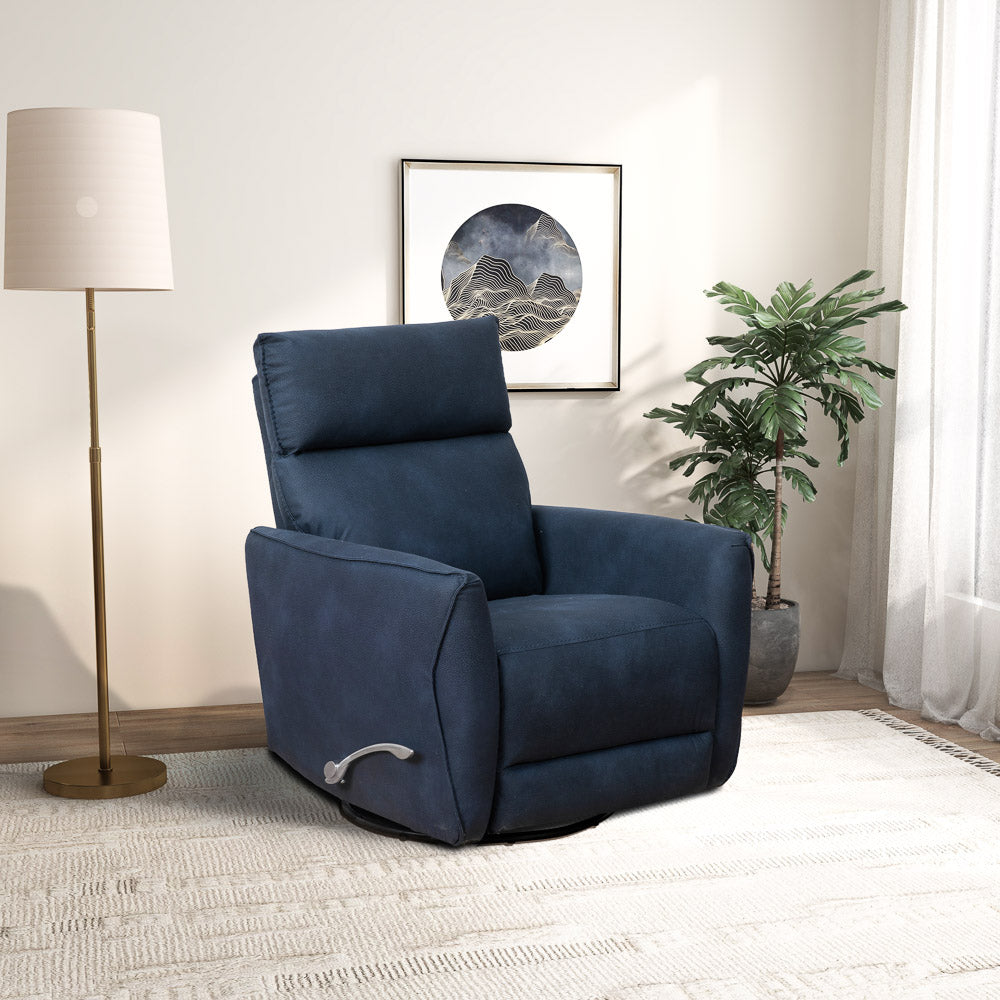 Bandera Swivel Glider Recliner Chair - Midnight Blue Suede - MidinMod