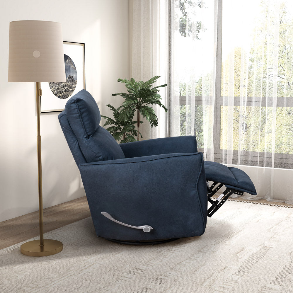 Bandera Swivel Glider Recliner Chair - Midnight Blue Suede - MidinMod