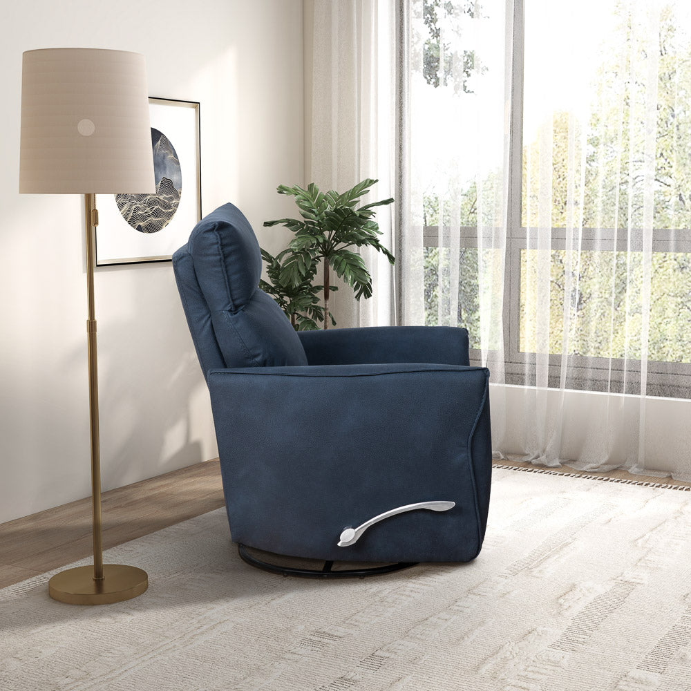 Bandera Swivel Glider Recliner Chair - Midnight Blue Suede - MidinMod