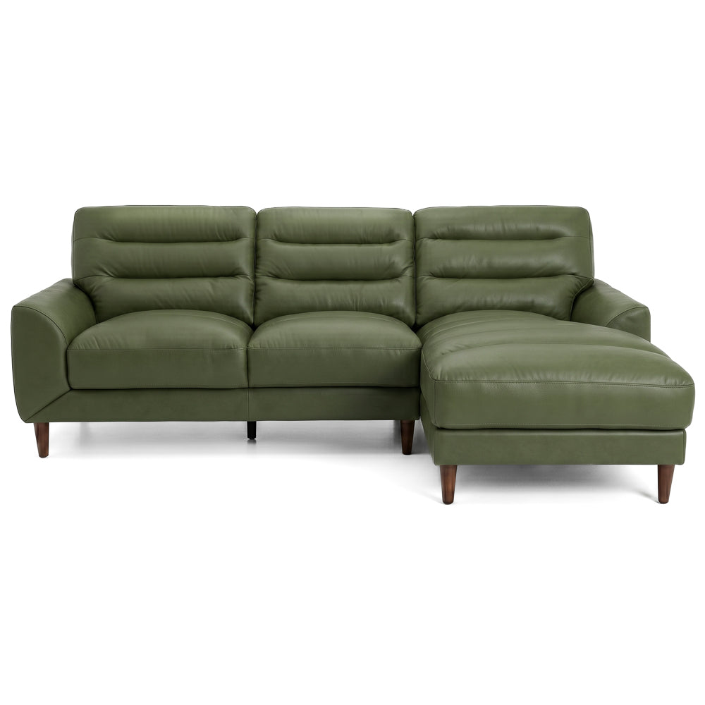Barton Green Leather Right-Facing Sectional Sofa with Extended Chaise | MidinMod