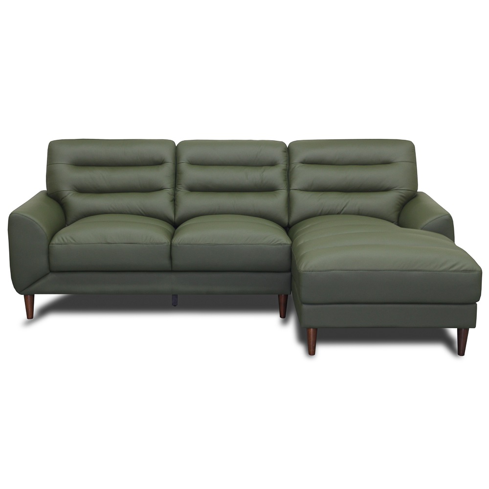 Barton Green Leather Right-Facing Sectional Sofa with Extended Chaise | MidinMod