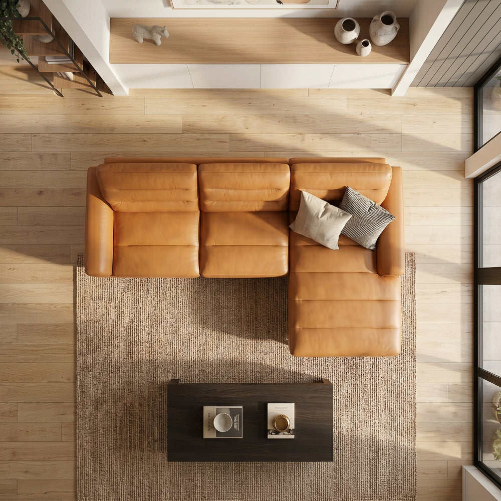 Barton Tan Leather Right-Facing Sectional Sofa with Extended Chaise | MidinMod