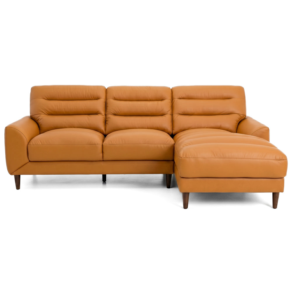 Barton Tan Leather Right-Facing Sectional Sofa with Extended Chaise | MidinMod