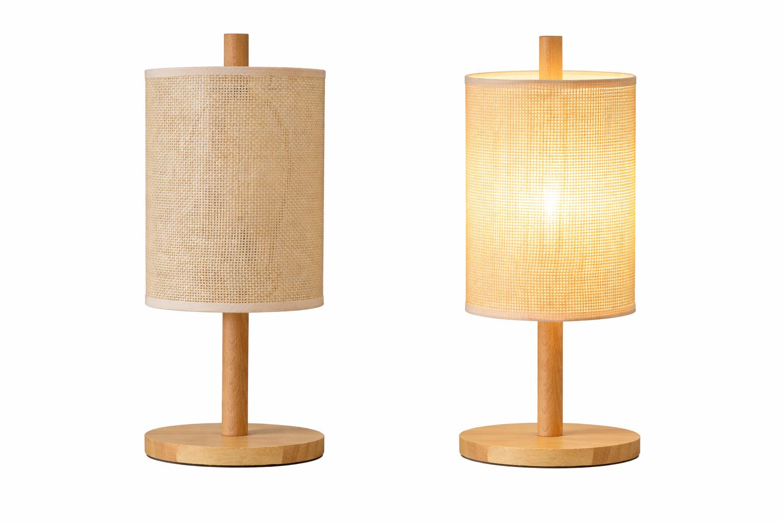 Beam Table Lamp | Oak-Colored Base & Paper Rattan Weave Shade | MidinMod