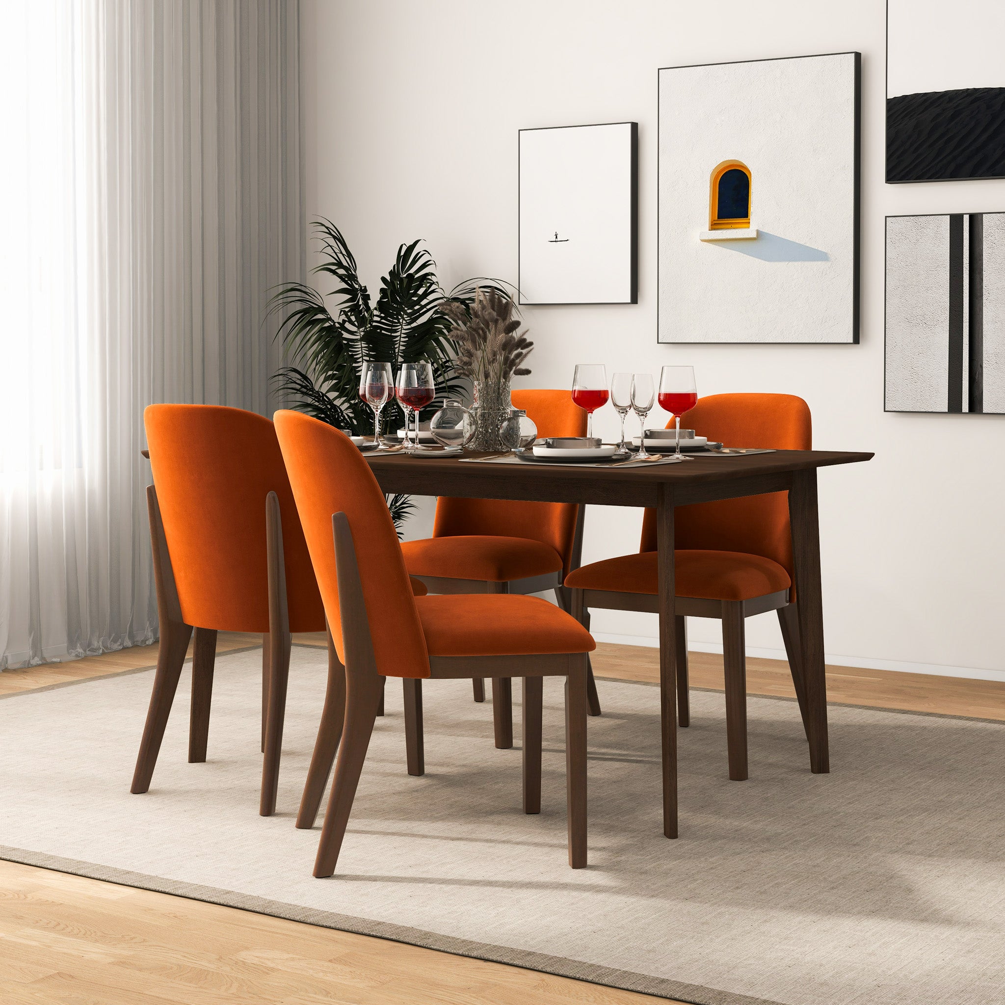 Belfast Burnt Orange Velvet Dining Chair Set of 2 - MidinMod