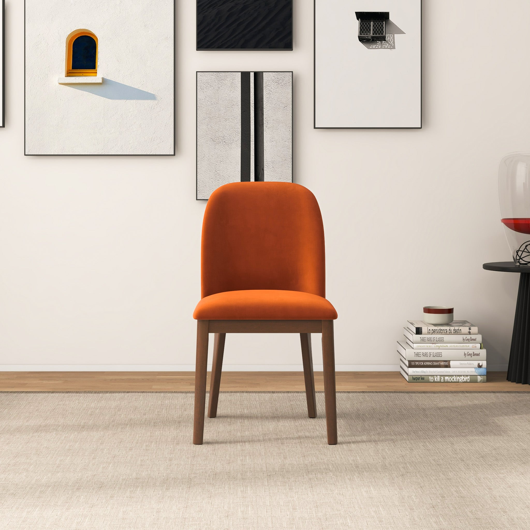 Belfast Burnt Orange Velvet Dining Chair Set of 2 - MidinMod