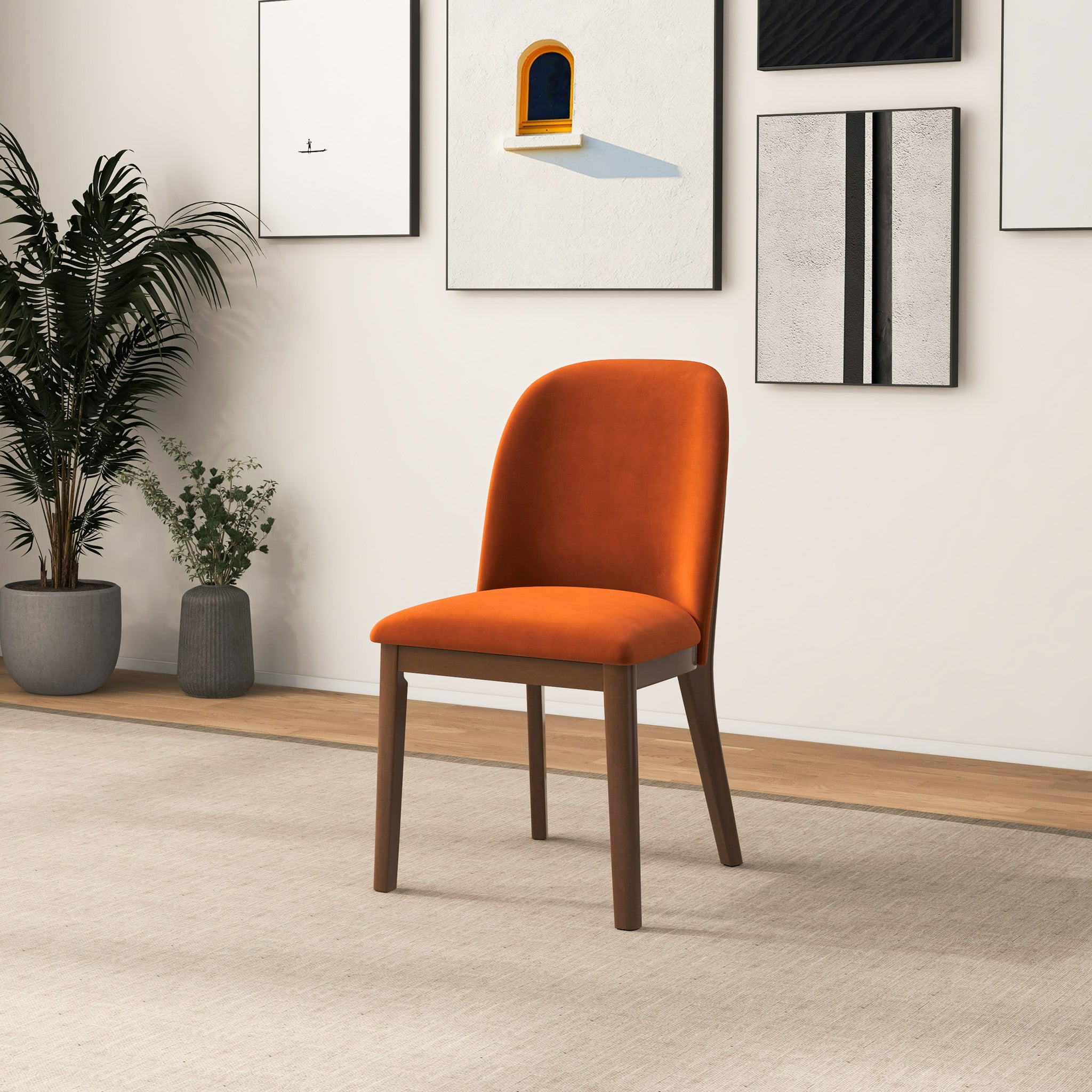 Belfast Burnt Orange Velvet Dining Chair Set of 2 - MidinMod