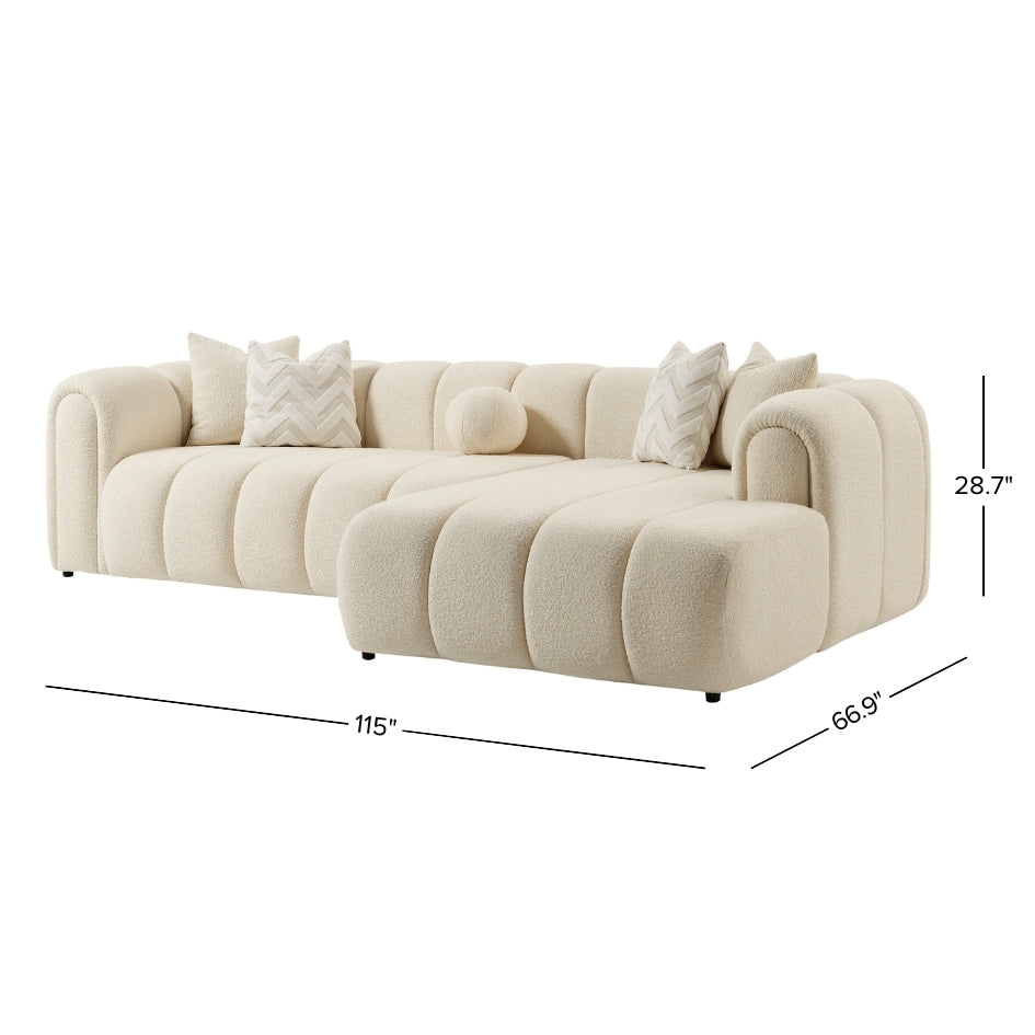 Bella Ivory Boucle Right Sectional Sofa - MidinMod