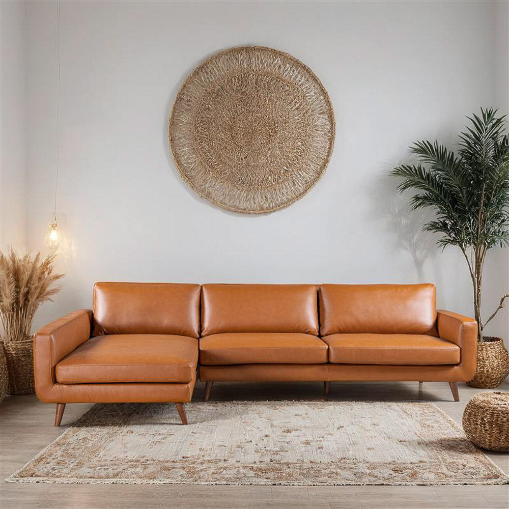 Bellaire Cognac Vegan Leather Sectional Left - MidinMod