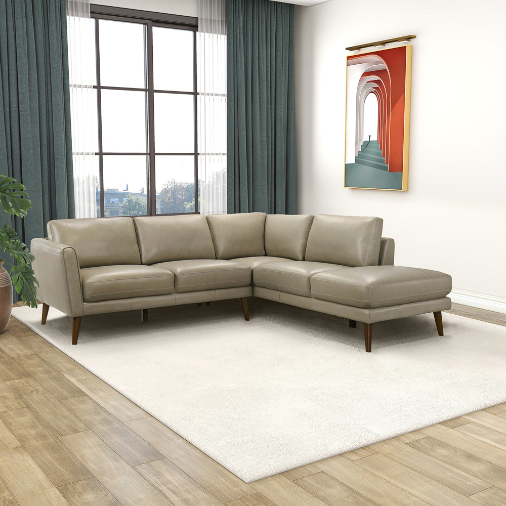 Bexley Beige Leather Sectional Sofa Right Facing Chaise - MidinMod