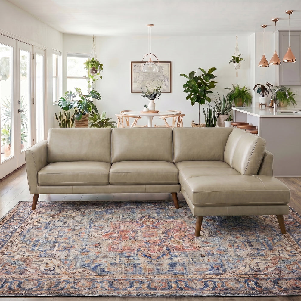 Bexley Genuine Leather L-Shaped Pillow Back Sectional Sofa | MidinMod