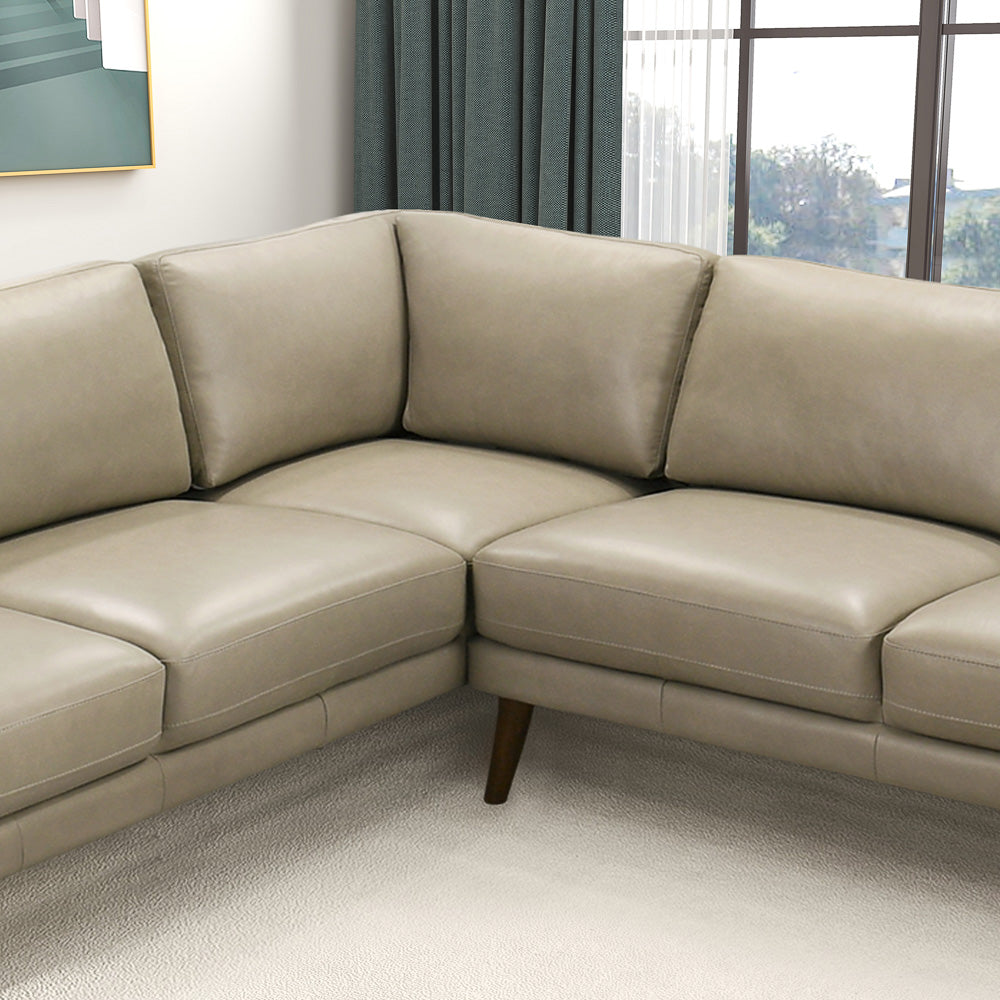 Bexley Beige Leather Sectional Sofa Left Facing Chaise - MidinMod