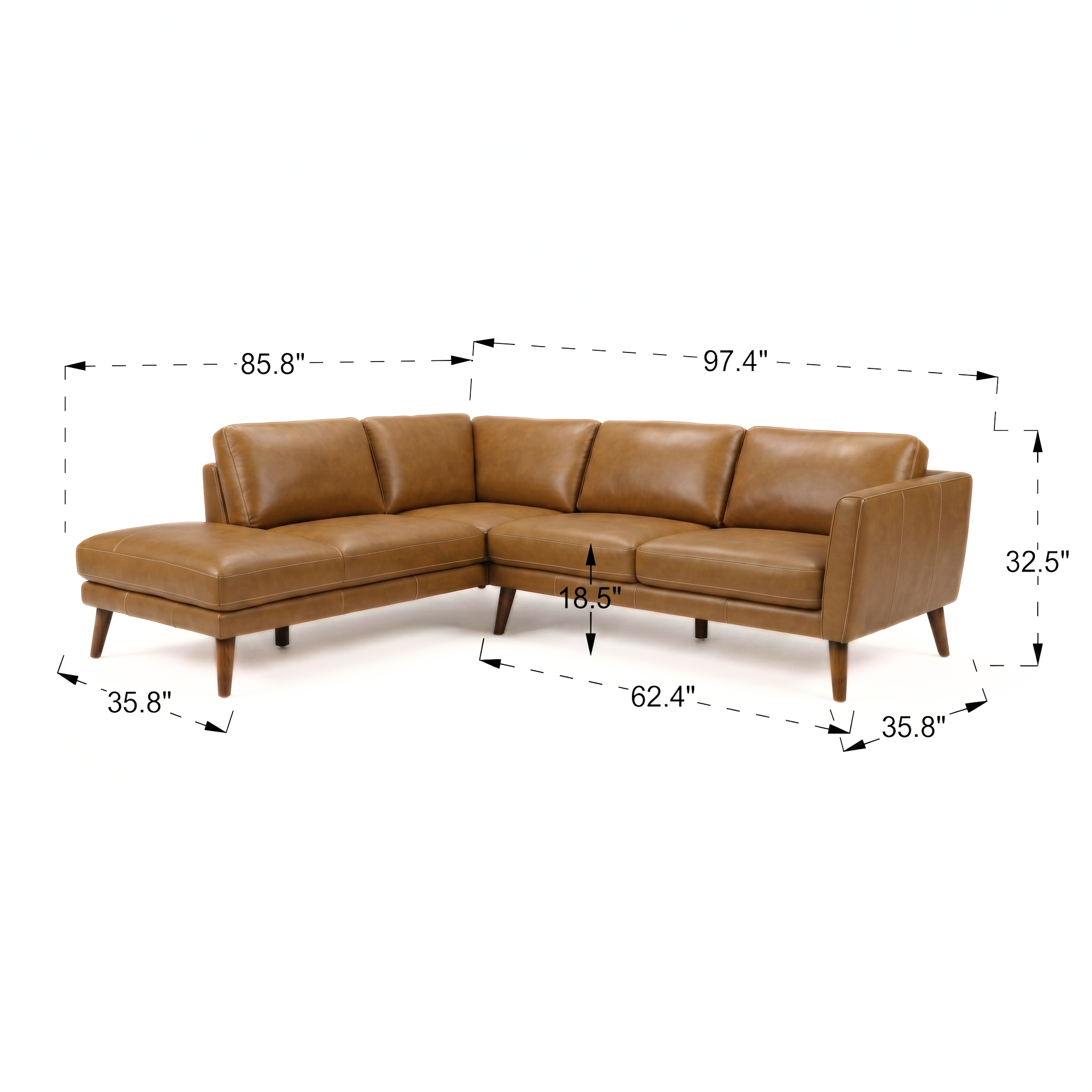 Bexley Genuine Leather L-Shaped Pillow Back Sectional Sofa | MidinMod