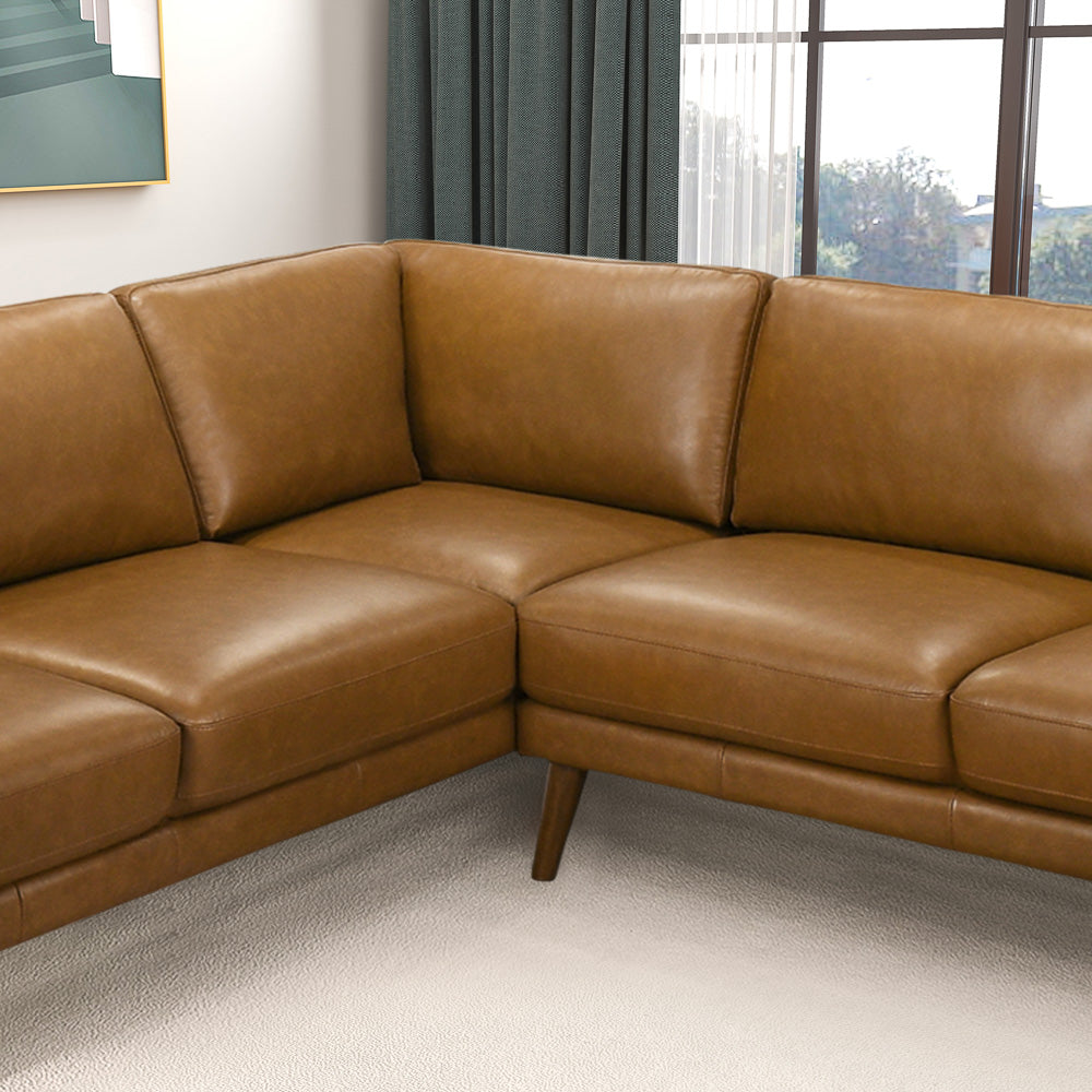 Bexley Tan Leather Sectional Sofa Left Facing Chaise - MidinMod