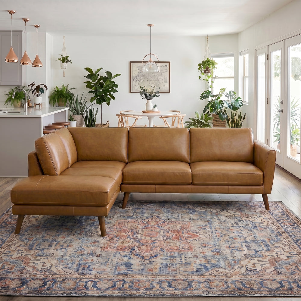 Bexley Genuine Leather L-Shaped Pillow Back Sectional Sofa | MidinMod