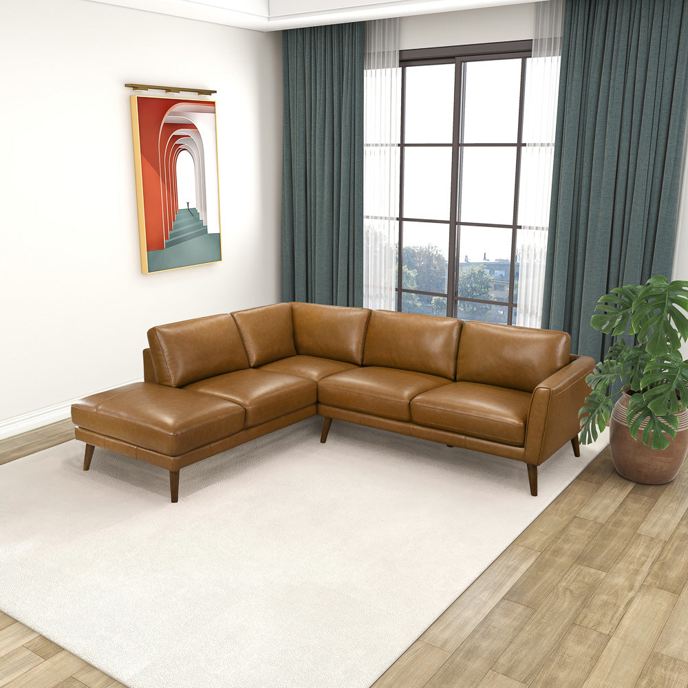 Bexley Tan Leather Sectional Sofa Left Facing Chaise - MidinMod
