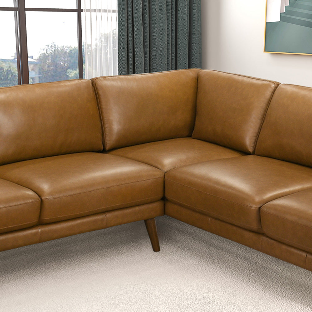 Bexley Tan Leather Sectional Sofa Right Facing Chaise - MidinMod