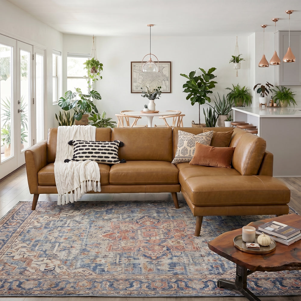 Bexley Genuine Leather L-Shaped Pillow Back Sectional Sofa | MidinMod