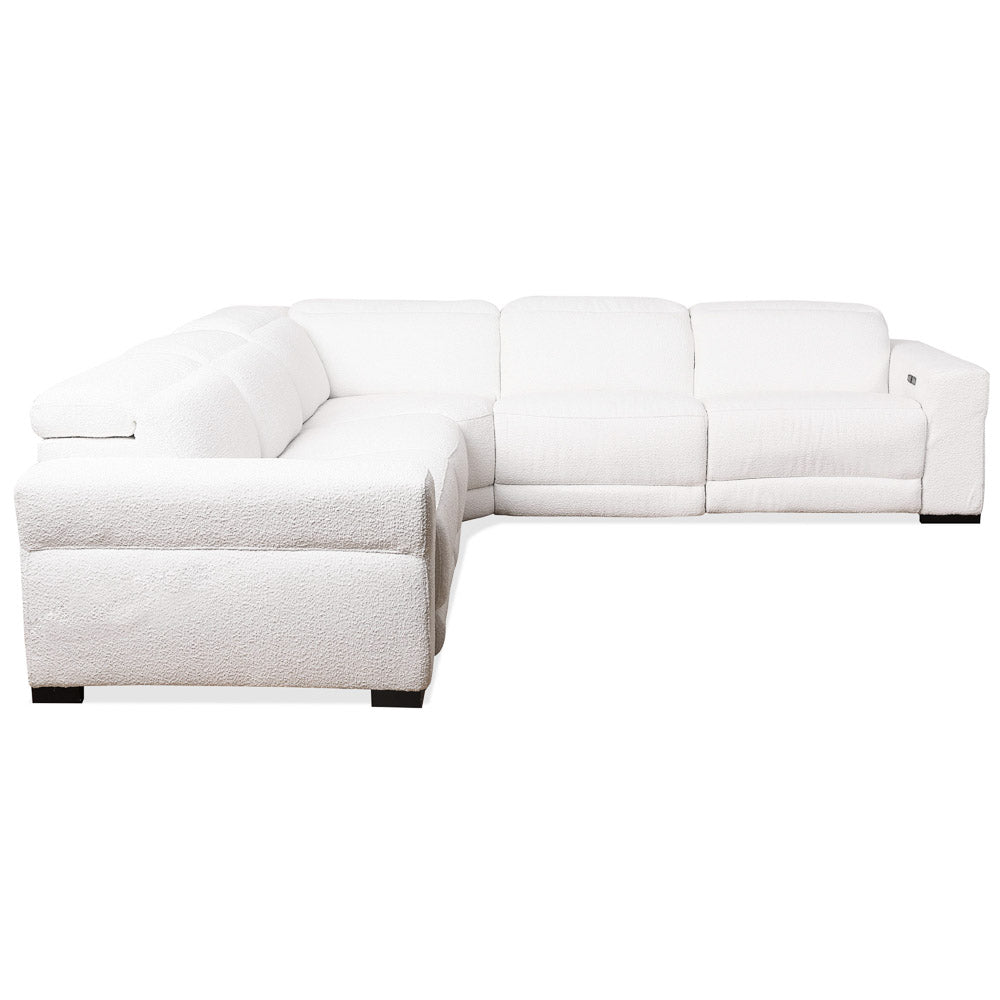 Bloomington Power Reclining White Boucle Corner Sectional Sofa - MidinMod