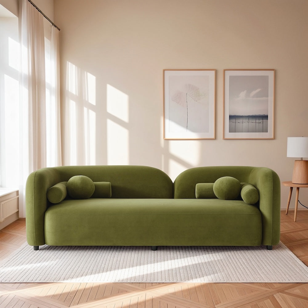 Bodrum Japandi Style Luxury Modern Velvet Fabric Curvy Sofa - MidinMod