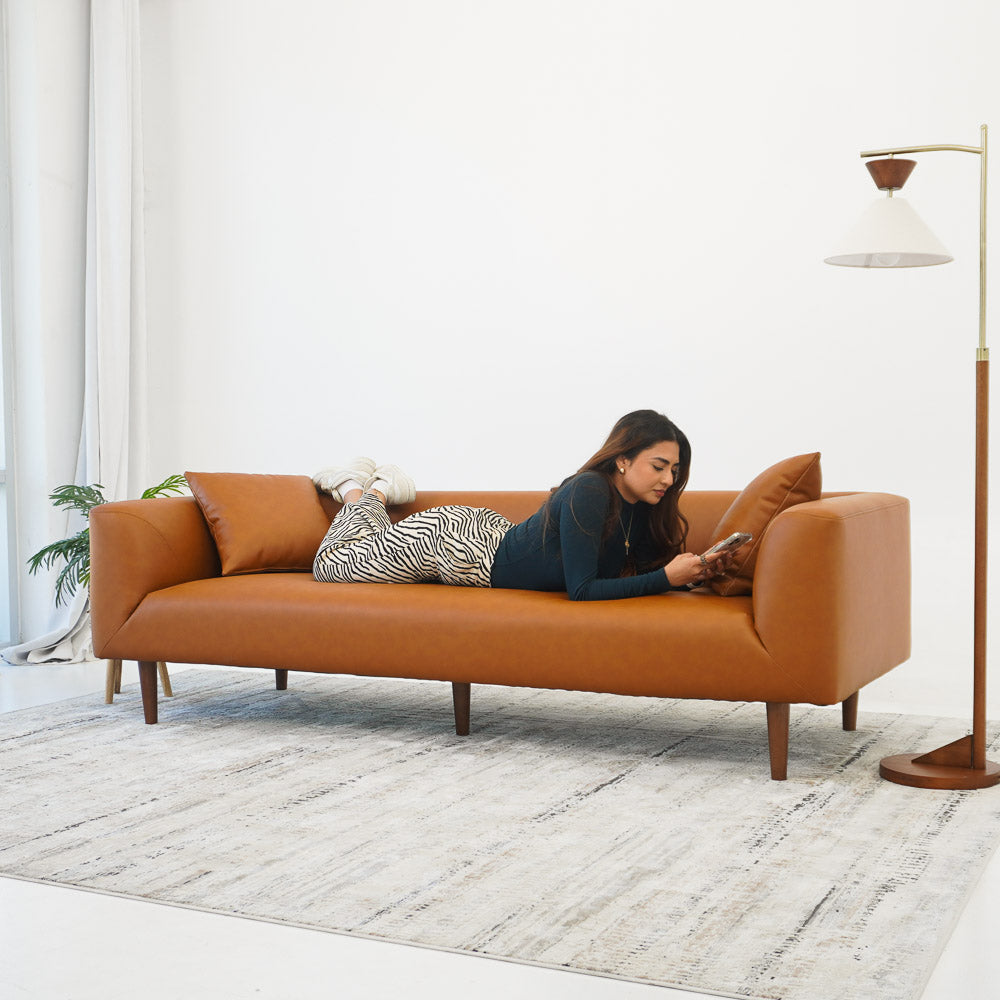 Bolton Cognac Vegan Leather Sofa - MidinMod