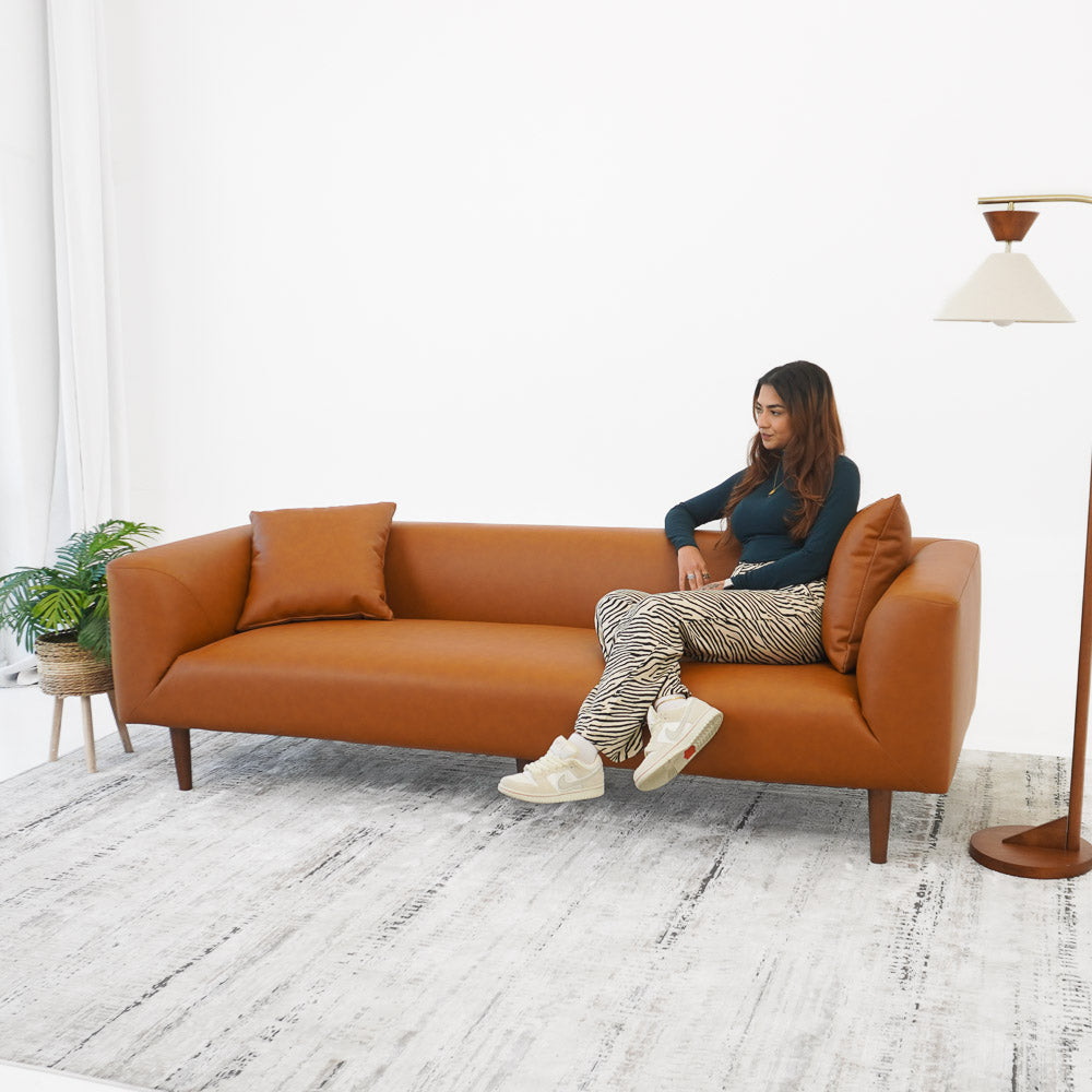 Bolton Cognac Vegan Leather Sofa - MidinMod