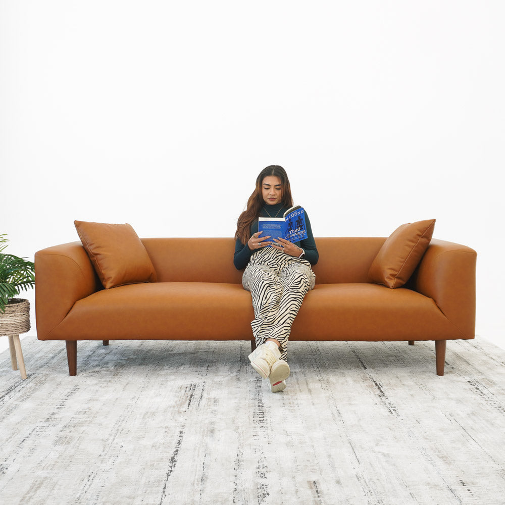 Bolton Cognac Vegan Leather Sofa - MidinMod