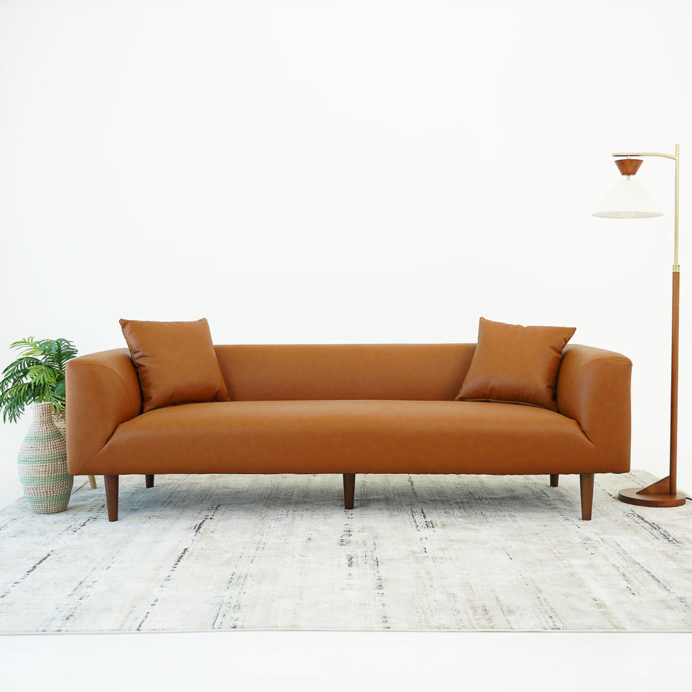 Bolton Cognac Vegan Leather Sofa - MidinMod
