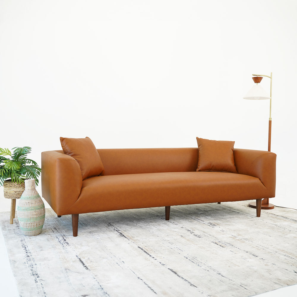 Bolton Cognac Vegan Leather Sofa - MidinMod