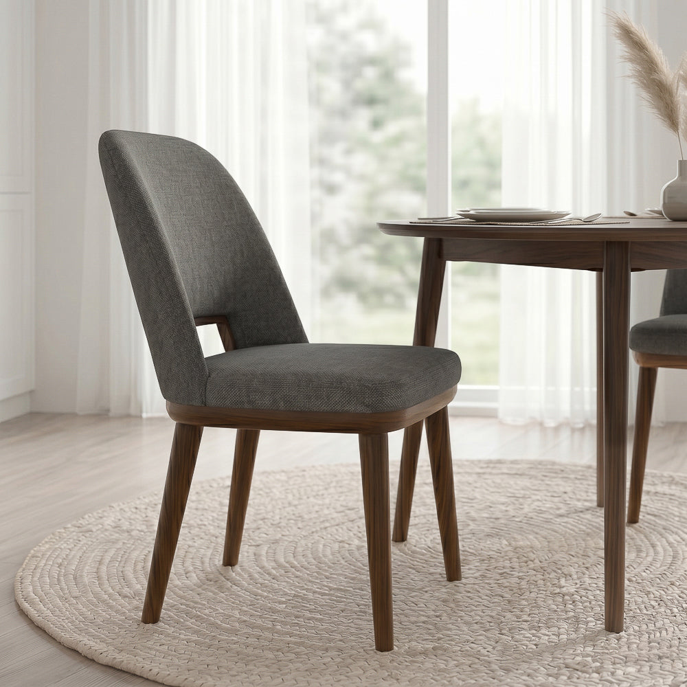 Bonney Dark Grey Fabric Dining Chairs | Modern Mid-Century Solid Wood Side Chairs | MidinMod