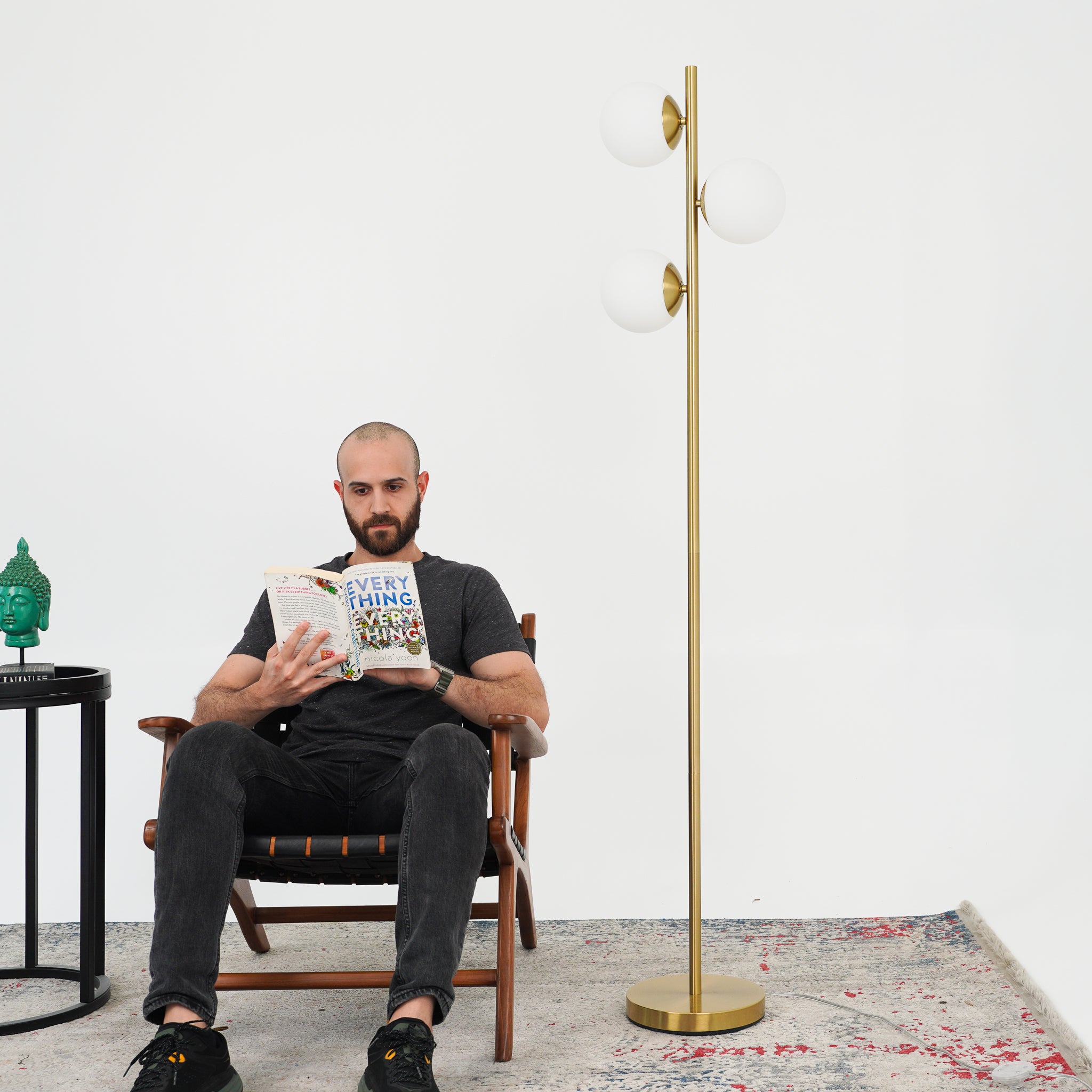 Brilliance Modern Gold Brush Floor Lamp, Opal Glass Shades and Round Metal Base