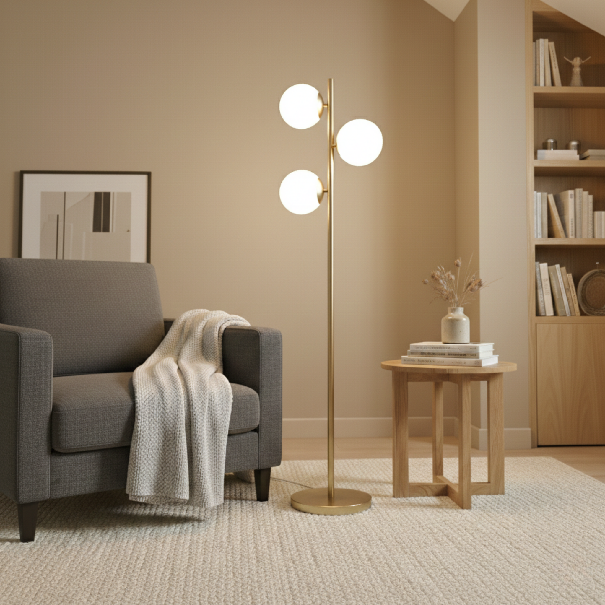 Brilliance Modern Gold Brush Floor Lamp with Opal Glass Shades | MidinMod