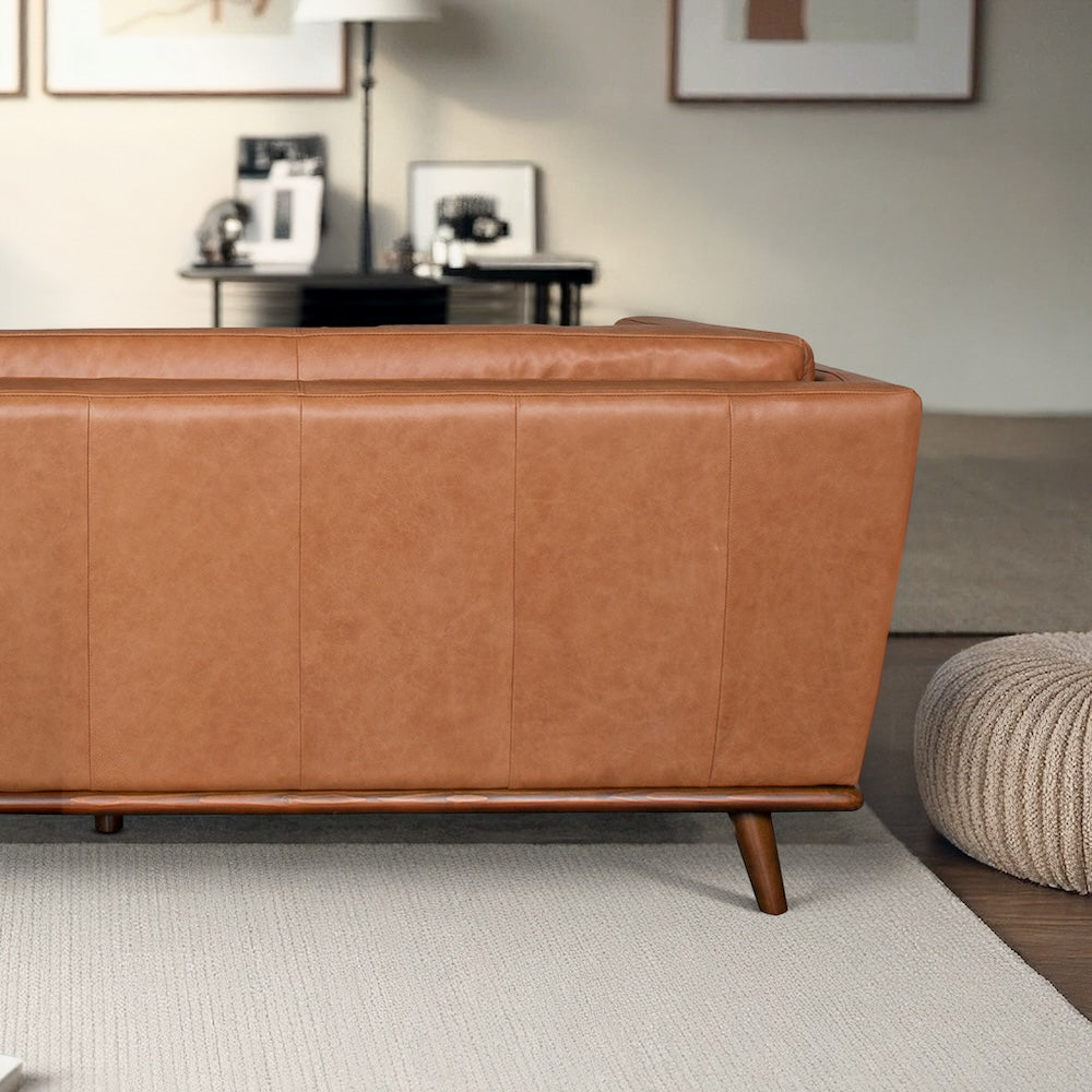Brooklyn Mid-Century Modern Cognac Genuine Leather Sofa - MidinMod