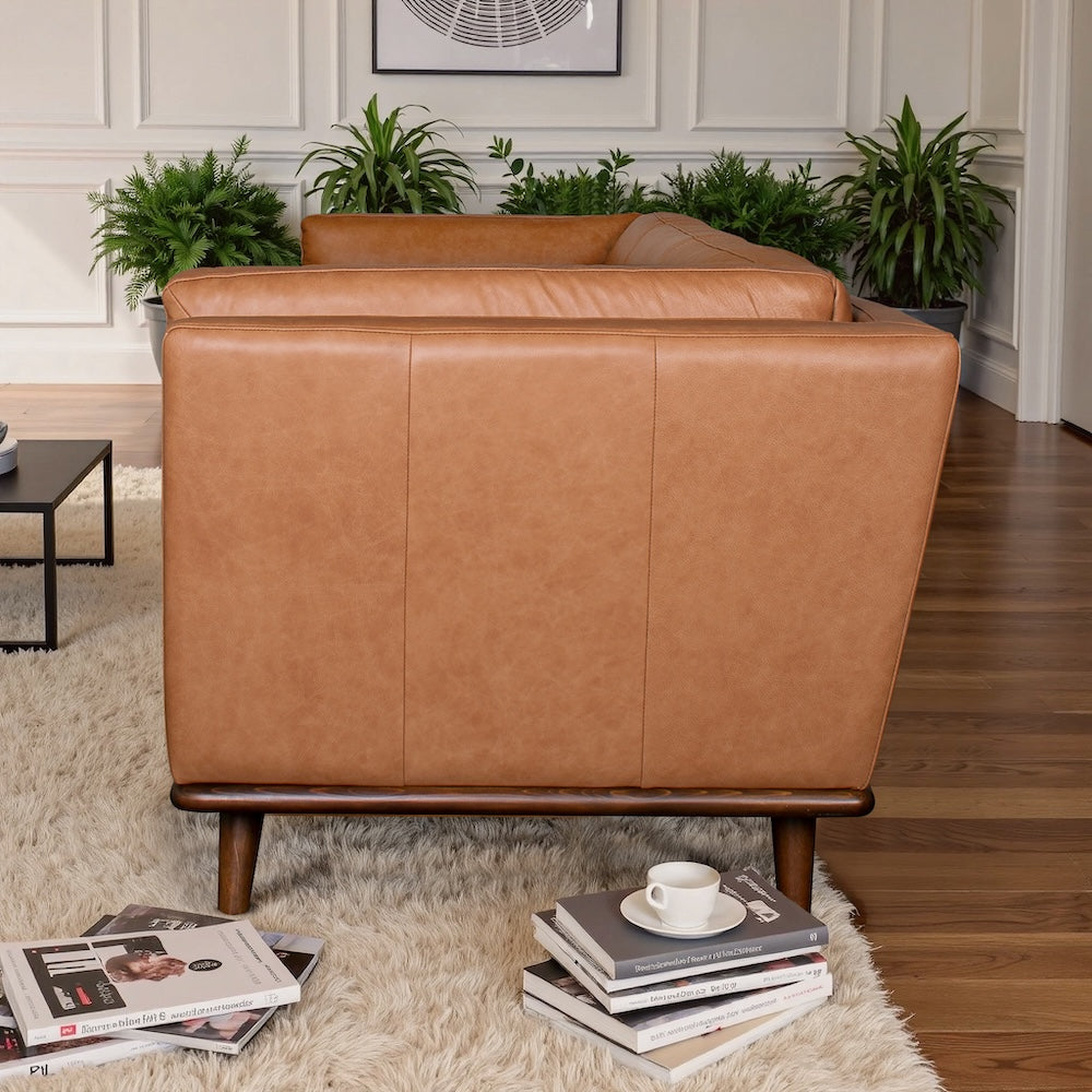 Brooklyn Mid-Century Modern Cognac Genuine Leather Sofa - MidinMod