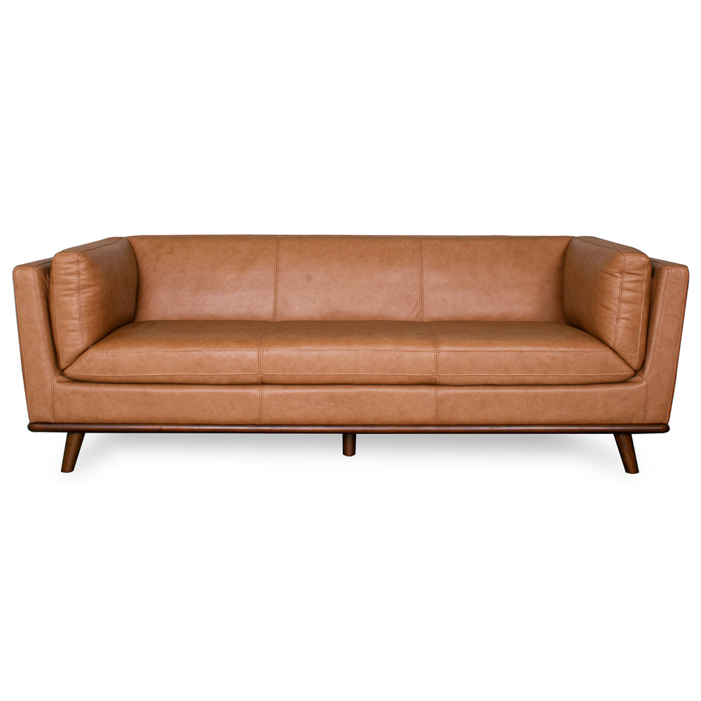 Brooklyn Mid-Century Modern Cognac Genuine Leather Sofa - MidinMod