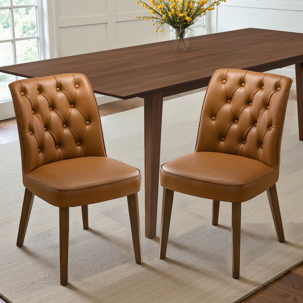Carter Cognac Vegan Leather Dining Chair -MidinMod