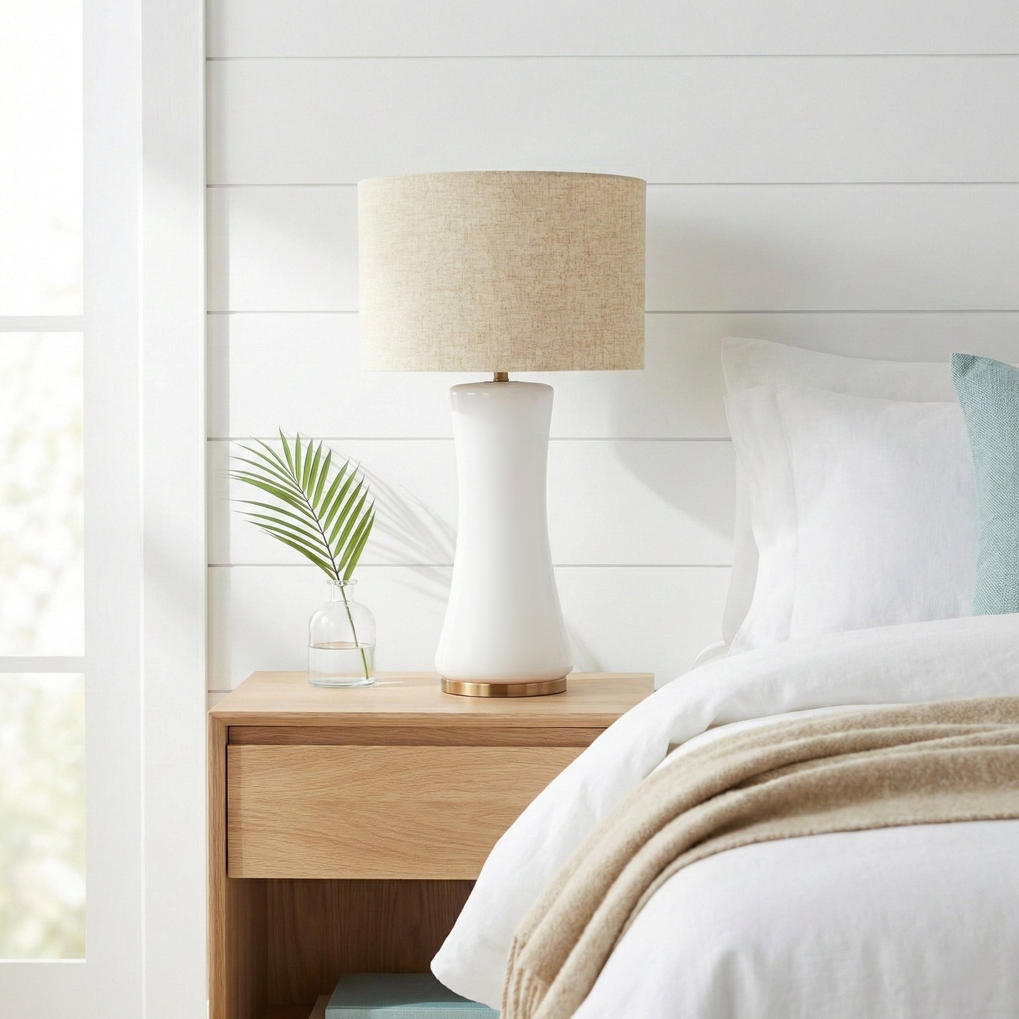 Cascade Glass Table Lamp | Golden Base & Off-White Glass Shade | MidinMod